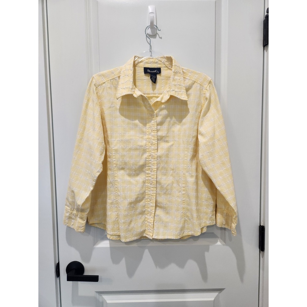 Denim & Co. Women's Yellow Plaid Button Down Shirt‎ Size L Casual  Career Office